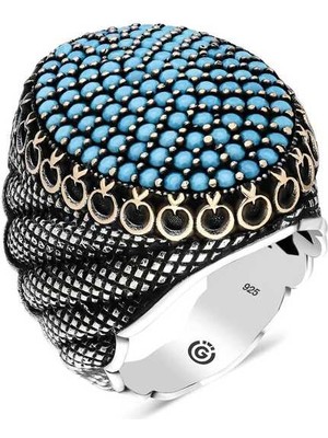 Inure Jewelry Gümüş Turkuaz Zirkon Taşlı Oval Erkek Yüzük