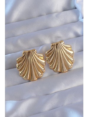 Lola Aksesuar 316L Çelik Gold Renk Istiridye Model Küpe
