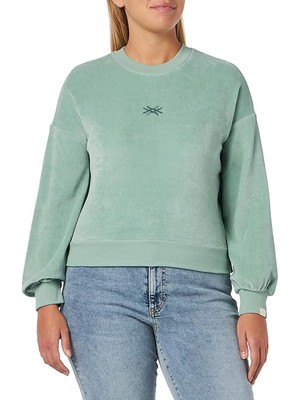 United Colors Of Benetton Kadın Yeşil Logo Baskılı Şönil Sweatshirt