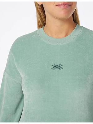 United Colors Of Benetton Kadın Yeşil Logo Baskılı Şönil Sweatshirt