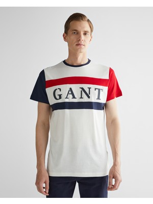 Gant Erkek Krem Regular Fit Bisiklet Yaka Logolu T-Shirt 2324147T.113