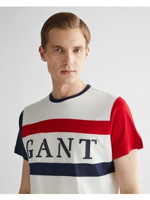 Gant Erkek Krem Regular Fit Bisiklet Yaka Logolu T-Shirt 2324147T.113