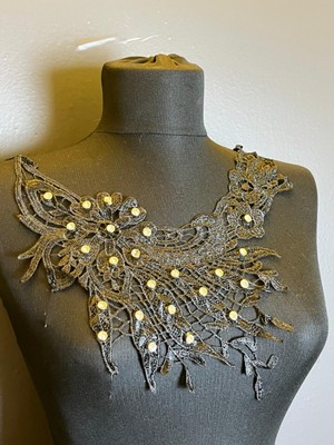 29X18 cm Zirkon Taş Işleme Siyah Nakış Işleme Aplike Yaka