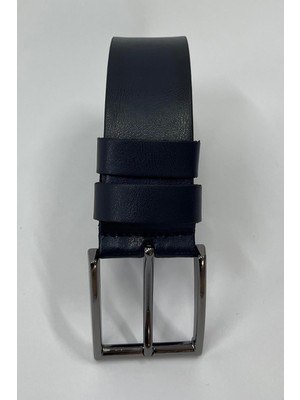 Madmext Lacivert Suni Deri Düz Erkek Kemer 7220