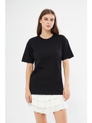 Sassys Mode Kadın Siyah Sırtı Yazılı Oversize T-Shirt