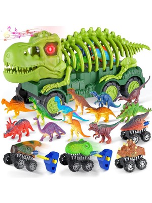 Elifeshop Fosil Dinosaur Tracks Dinozor Iskeleti Işıklı Kükreme Sesli Sök Tak Oyuncak Kamyon & 8li Dinozor Seti