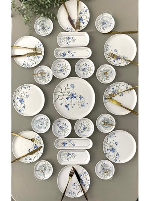 Yiğit Seramik Züccaciye Çiğdem Blue Model 8 Kişilik 25 Parça Kahvaltı Takımı Kahvaltı Seti [ Mavi 8]