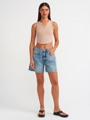 Dilvin 71678 Yanı Apoletli Denim Şort-Tint