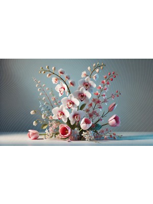 Venspor Beyaz Orkide ve Pembe Çiçek Detaylı Modern Çiçek Aranjmanı Stüdyo Arkaplanı - Profesyonel Fotoğrafçılık Fonu 200X150CM Arka Plan