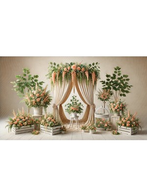 Venspor Vintage Çiçek Aranjmanları ve Rustik Dekor ile Düğün Temalı Stüdyo Arkaplanı - Profesyonel Fotoğrafçılık Fonu 200X150CM Arka Plan