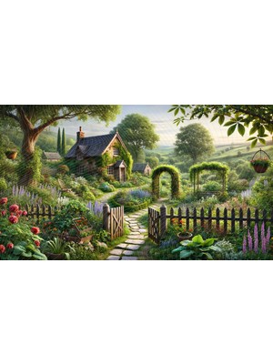 Venspor Doğa Içinde Taş Patika ve Çiçek Bahçeli Köy Evi Stüdyo Arkaplanı - Profesyonel Fotoğrafçılık Fonu 200X150CM Arka Plan