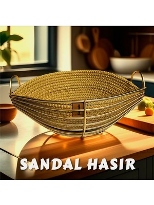 Singl Gold Metal Sandal Ekmeklik ve Meyvelik Lüx Örgü Oval Ekmek Sepeti