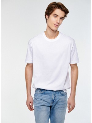 Mavi Bisiklet Yaka Düz Beyaz Erkek T-Shirt 066249-620 Kısa Kol Tısöt Beyaz Beden: L