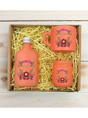 Bk Gift Kişiye Özel Isimli Dtf Anne Temalı Somon Kahve Fincanı & Kolonya & Mum Hediye Seti-6, Anneye Hediye, Anneler Günü Hediyesi