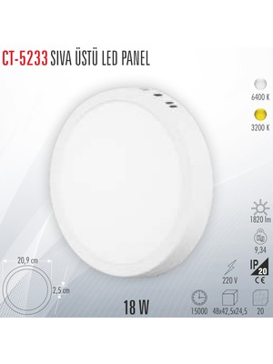 Cata CT-5233 Sıva Üstü LED Panel 18W