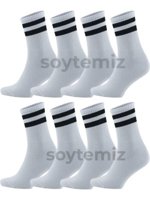 Soytemiz Çizgili Kolej Çorap 8 Çift Beyaz Unisex