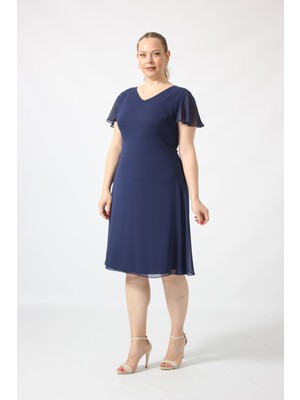 Moda Berray 3297 Kolu Fırfırlı Bele Oturan Astarlı Şifon Elbise