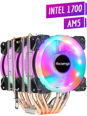 Revenge Kule Tipi 3 Fanlı Rainbow Gaming İşlemci Fanı AM5 Soket Tipi 6 Bakır Kanallı Soğutma Sistemi