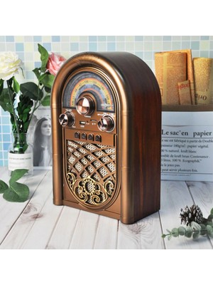 Coverzone Retro Radyo Taşınabilir Bluetooth Speaker ve Hoparlör Ahşap Kaplama Klasik Antika Tarzı Iç ve Dış Mekan Multiband USB Girişli Dekoratif Klasik Radyo R-1950-BTL Açık Kahverengi