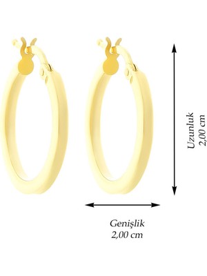 Moom Mücevherat 14 Ayar Altın Küpe Kare Köşeli Halka Küpe 2 cm Çapında