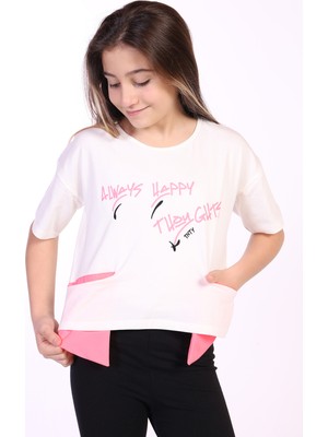 Toontoy Kids Kız Çocuk Always Happy Baskılı Tişört