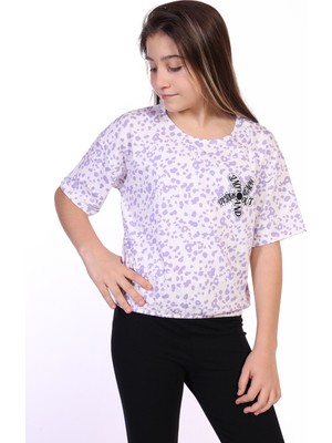 Toontoy Kids Kız Çocuk Yazılı Çiçek Baskılı Tişört