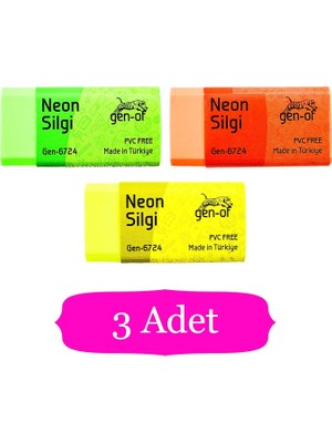 Gen-Of No 24 Pvc Free Orta Boy Neon Silgi 6724 3 Adet