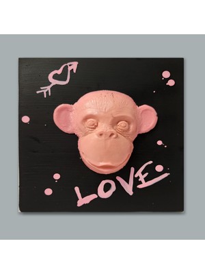 Art-Decor Store Kabartma Tablo Love Pembe Maymun