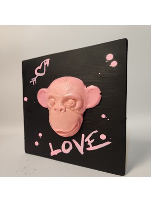 Art-Decor Store Kabartma Tablo Love Pembe Maymun