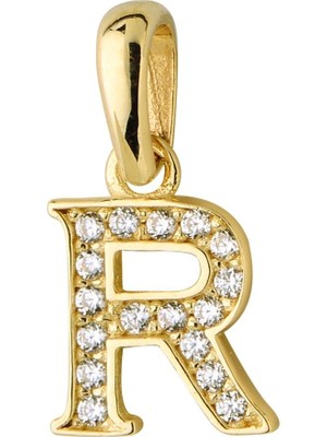 goldkupe 14 Ayar Altın R Harfi Taşlı Kolye Ucu 0,55 gr