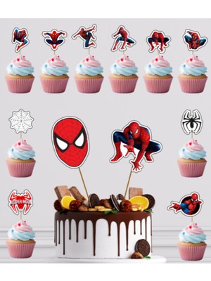 Hiras Dizayn Spiderman Örümcek Adam Pasta Kürdanı 12PARÇA Pasta Süsü ve Cupcake Pasta Kurabiye Süsle