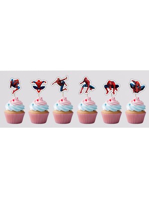 Hiras Dizayn Spiderman Örümcek Adam Pasta Kürdanı 12PARÇA Pasta Süsü ve Cupcake Pasta Kurabiye Süsle