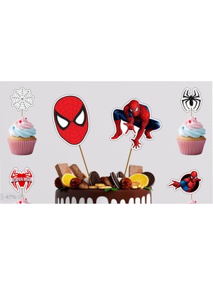 Hiras Dizayn Spiderman Örümcek Adam Pasta Kürdanı 12PARÇA Pasta Süsü ve Cupcake Pasta Kurabiye Süsle