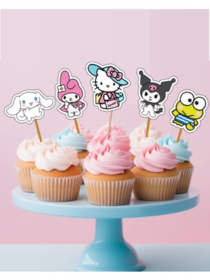 Hiras Dizayn 15 Adet Sanrio Hello Kitty Kuromi Cupcake Doğum Günü Süsü Pasta Kürdanı  6-7cm Cupcake Pasta Süsü