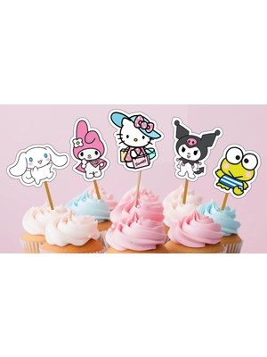 Hiras Dizayn 15 Adet Sanrio Hello Kitty Kuromi Cupcake Doğum Günü Süsü Pasta Kürdanı  6-7cm Cupcake Pasta Süsü