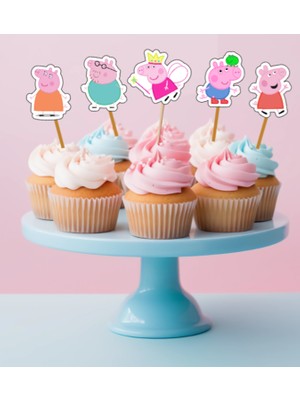 Hiras Dizayn 15 Adet Peppa Pig Ailesi  Cupcake Doğum Günü Süsü Pasta Kürdanı  6-7cm Cupcake Pasta Süsü