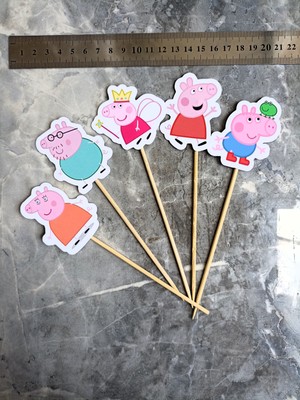 Hiras Dizayn 15 Adet Peppa Pig Ailesi  Cupcake Doğum Günü Süsü Pasta Kürdanı  6-7cm Cupcake Pasta Süsü