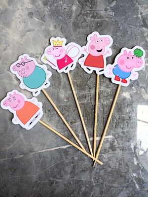 Hiras Dizayn 15 Adet Peppa Pig Ailesi  Cupcake Doğum Günü Süsü Pasta Kürdanı  6-7cm Cupcake Pasta Süsü