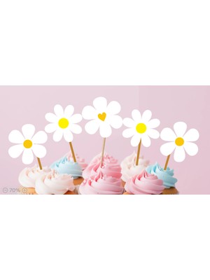 Hiras Dizayn 15 Adet Papatya Konsept Cupcake Doğum Günü Süsü Pasta Kürdanı  6 cm Cupcake Pasta Süsü