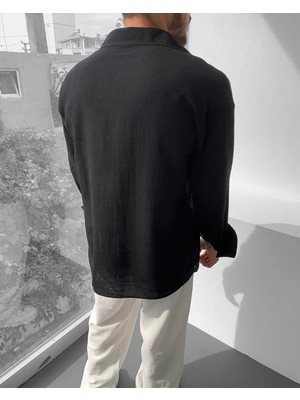 Magical Fashion Magıcalfashıon Erkek Oversize Keten Uzun Kollu Yazlık Gömlek