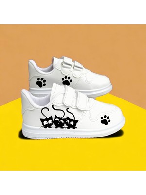 Amazoon Desing Kedi Animasyon Baskılı Sneaker Çocuk Spor Ayakkabı