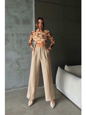 Yakamel Kadın Yüksek Bel Trend Palozzo Kumaş Pantolon