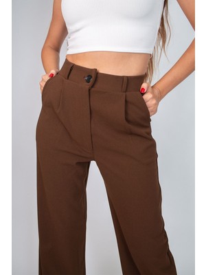 Yakamel Kadın Bol Paça Günlük Palozzo Kumaş Pantolon