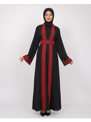 Zaytoon Uzun Kollu Oversize Kalıplı Geleneksel Kalın Noktalar Nakışlı Kadın Geniş Abaya M-3xl C100033