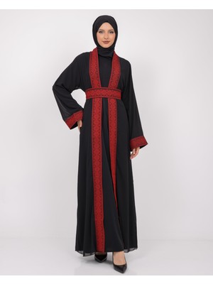 Zaytoon Uzun Kollu Oversize Kalıplı Geleneksel Kalın Noktalar Nakışlı Kadın Geniş Abaya M-3xl C100033