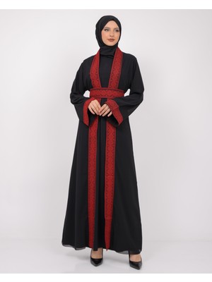 Zaytoon Uzun Kollu Oversize Kalıplı Geleneksel Kalın Noktalar Nakışlı Kadın Geniş Abaya M-3xl C100033