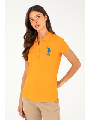 U.S. Polo Assn. Kadın Slim Fit Turuncu Basic Polo Yaka Tişört %95 Pamuk Kolsuz Stil