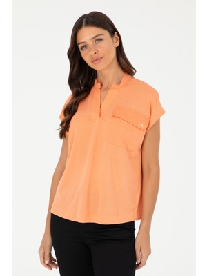 U.S. Polo Assn. Kadın Somon Hakim Yaka Tişört 50281814-VR047