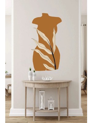 Boho Tarzı Soyut Sanat Kadın ve Yapraklar Özel Tasarım Duvar Sticker
