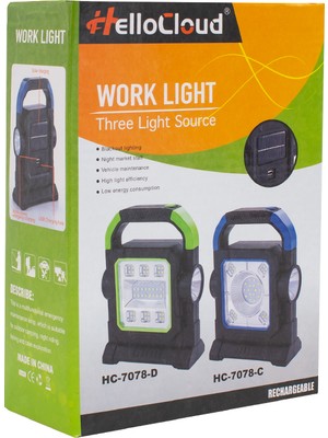 Worklight 3 Çalışma Modlu Cob Ledli Solar Taşınabilir Şarjlı Solar Lamba (K246)